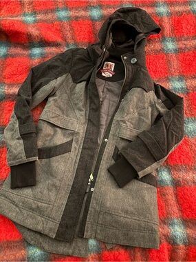 LADIES THREE STONE Two-Tone Gray Hooded Winter Coat